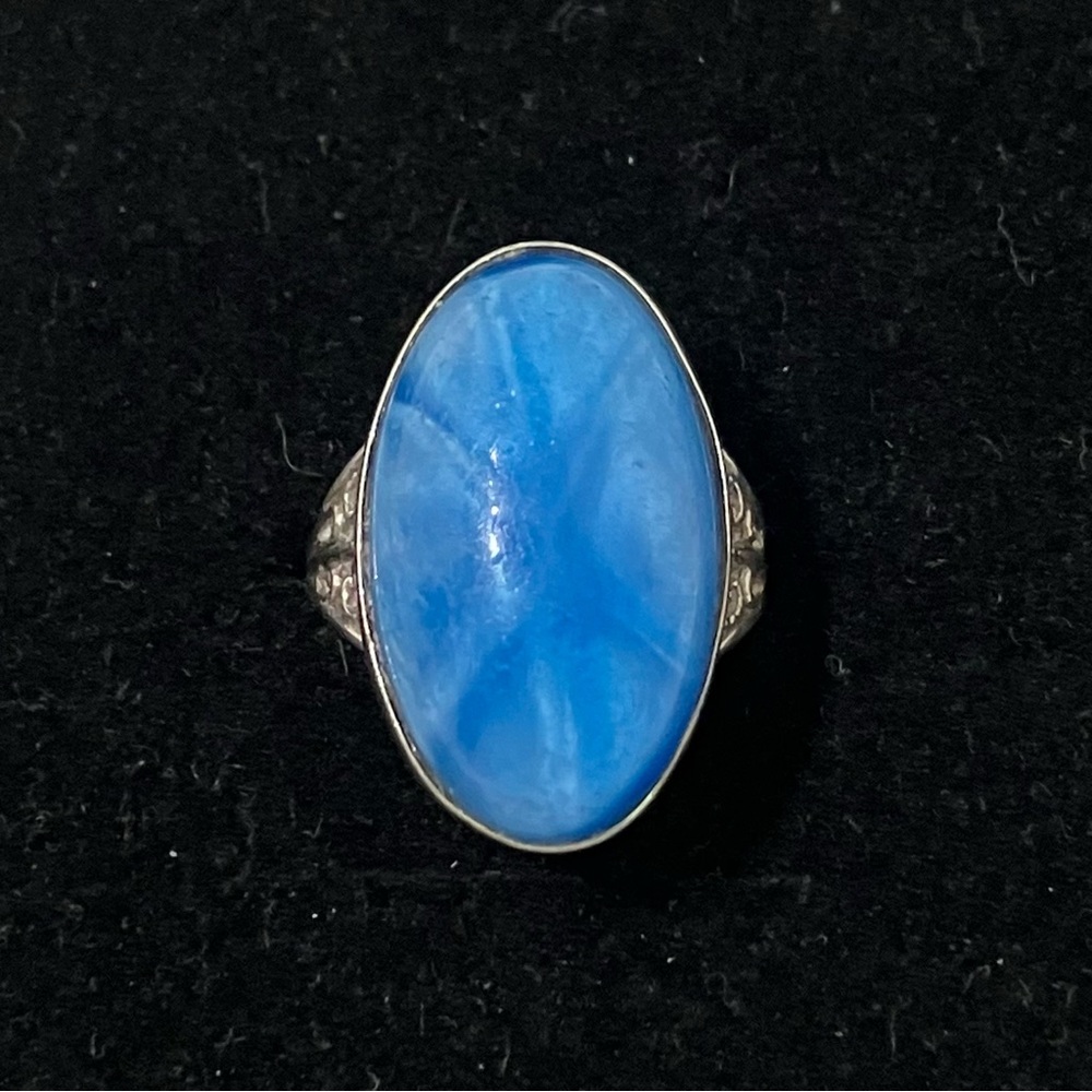Sterling Silver Blue Faux Star Sapphire Glass Ring